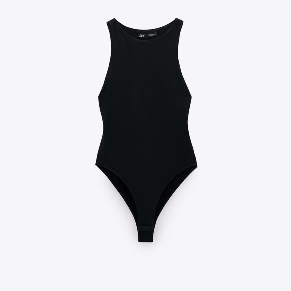 ZARA Seamless Stretch Black Halter Bodysuit